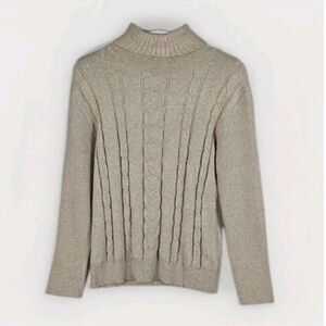 Uniqlo Turtleneck Women Sweater Beige Ribbed Knit XL Long Sleeve Cable Knit